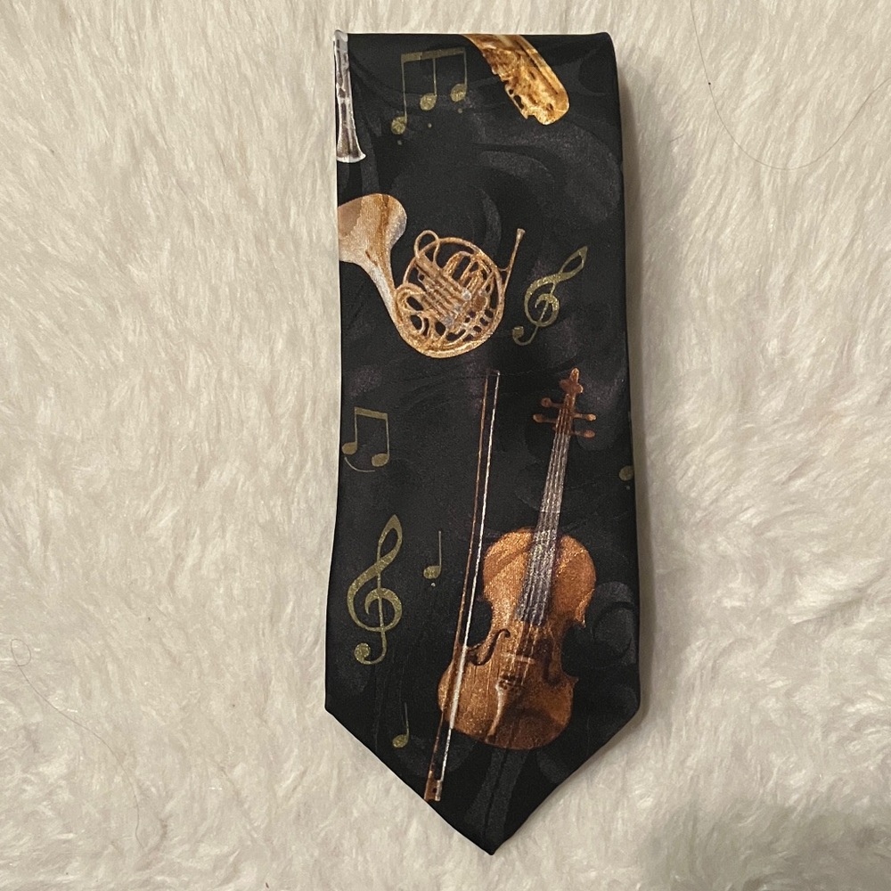 Musical Instrument Patterned Black Tie